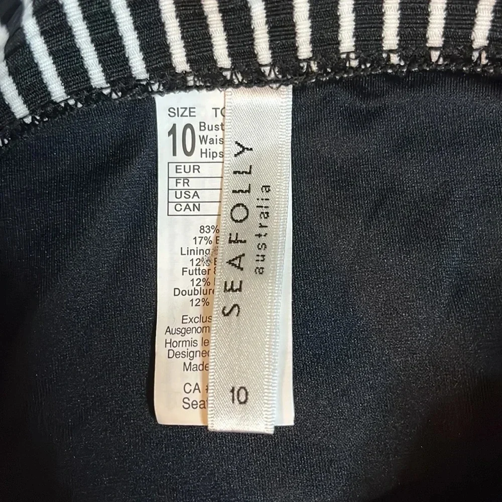 Seafolly high leg in black and white stripe high waisted bikini bottom, size 6